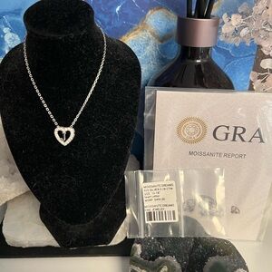 Initial “J” Heart Pendant Necklace in Sterling Silver with Moissanite Accents